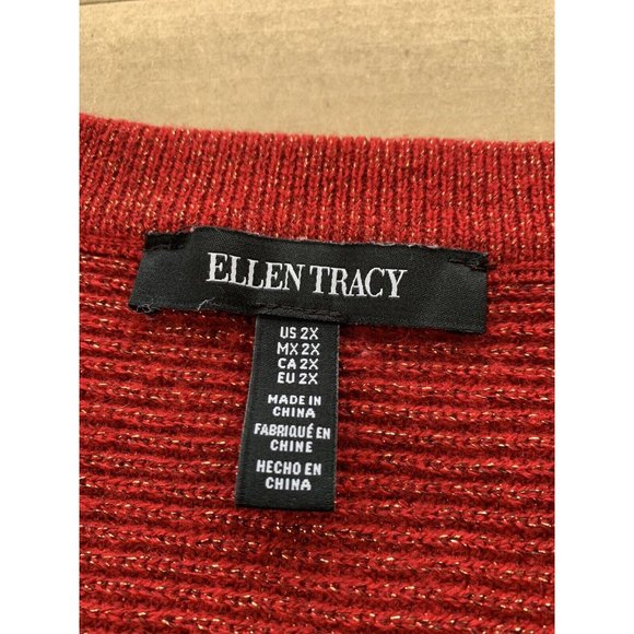 Ellen Tracy Sweater Womens 2XL 3/4 Dolman Sleeve V Neck Tunic Pullover Dark Pink - Picture 2 of 8